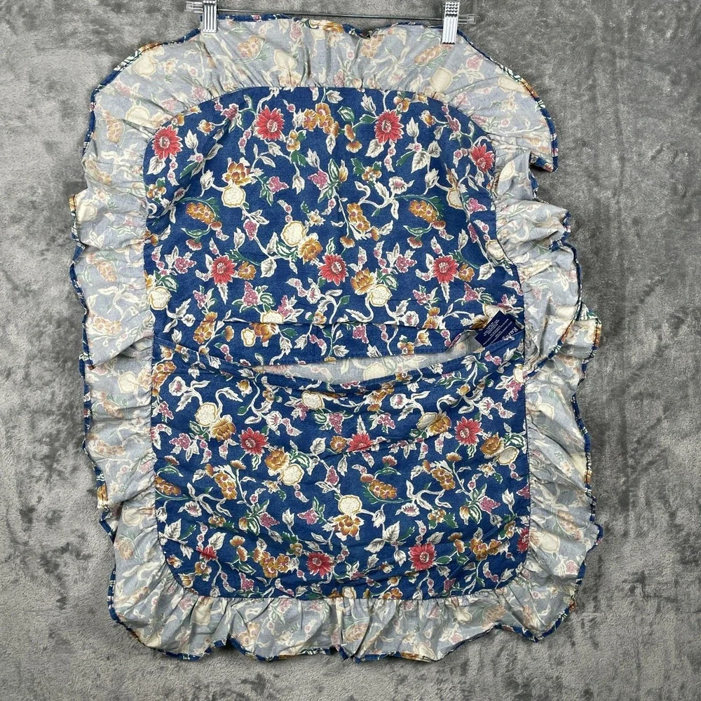 1 Ralph Lauren JaRDIN Blue Floral Fruit King Ruffled Pillow Sham Vintage